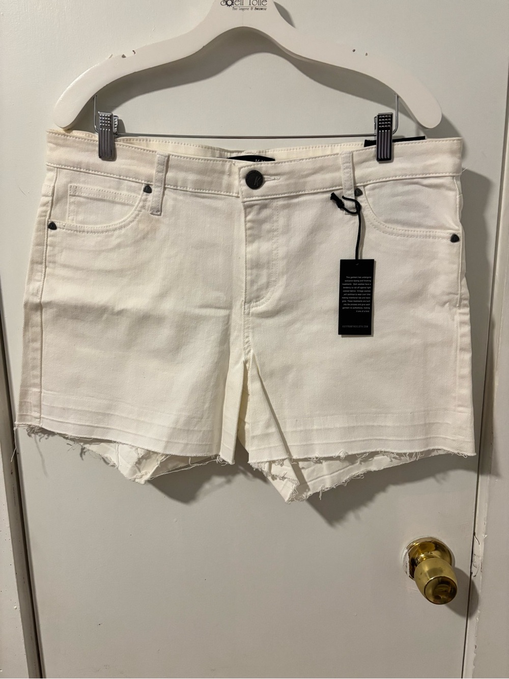 Kut from the Kloth Cream Raw-Hem Denim Shorts